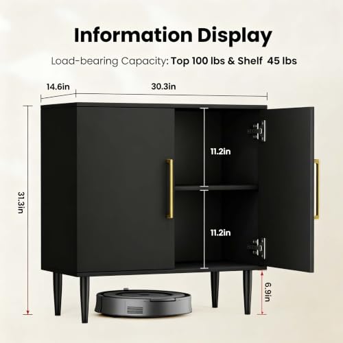 Black Storage Cabinet with Doors, Modern Accent Cabinet, Free Standing Cabinet with Adjustable Shelf, Wooden Buffet Sideboards for Living Room, Kitchen, Dining Room, Entryway - color: Black丨flat Panel, size: 1 Piece