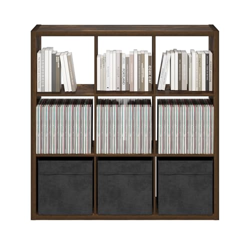 Furinno Cubicle 9-Cube Book Shelf, Extra Thick Frame Bookshelf, Amber Pine | 14.6" x 44" x 44", Reversible Bookcase with Open Back, for Living Room, Bedroom, Home Office - color: Amber Pine, size: 9-Cube