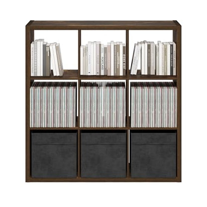 Furinno Cubicle 9-Cube Book Shelf, Extra Thick Frame Bookshelf, Amber Pine | 14.6" x 44" x 44", Reversible Bookcase with Open Back, for Living Room, Bedroom, Home Office - color: Amber Pine, size: 9-Cube