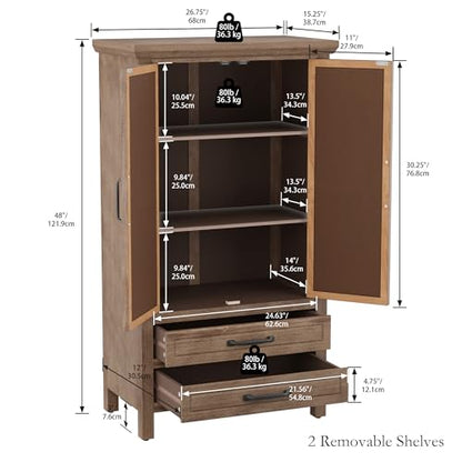 COSIEST 48" Tall Farmhouse Accent Cabinet with Doors and Drawers, Rustic Wood Storage Cabinet with Adjustable Shelves for Living Room or Entryway - size: 48 Inch Tall (2-Door 2-Drawer)
