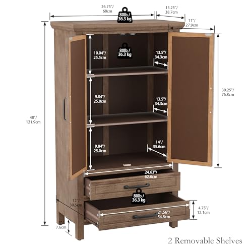 COSIEST 48" Tall Farmhouse Accent Cabinet with Doors and Drawers, Rustic Wood Storage Cabinet with Adjustable Shelves for Living Room or Entryway - size: 48 Inch Tall (2-Door 2-Drawer)