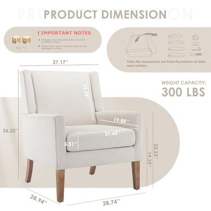 COLAMY Modern Wingback Living Room Chair Set of 2, Upholstered Fabric Accent Armchair, Single Sofa Chair with Lounge Seat and Wood Legs for Bedroom/Office/Reading Spaces, Beige - color: Beige, size: Set of 2