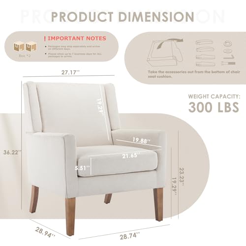 COLAMY Modern Wingback Living Room Chair Set of 2, Upholstered Fabric Accent Armchair, Single Sofa Chair with Lounge Seat and Wood Legs for Bedroom/Office/Reading Spaces, Beige - color: Beige, size: Set of 2