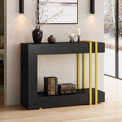 Einhomn 42.5" Console Table Behind Couch, 2-Tier Narrow Entryway Table with Storage, Wood Sofa Tables for Hallway/Entrance/Living Room/Foyer, Black - color: Black