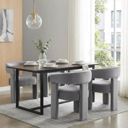 Velvet Modern Barrel Dining Chairs, Upholstered Accent Chair with Back, Vanity Chair Comfy Armchair for Kitchen/Dining Room/Living Room, Grey - color: Grey, size: Set of 6