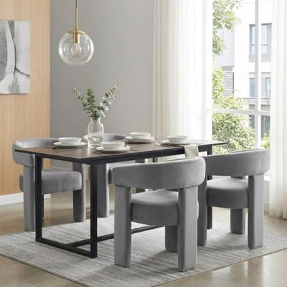 Velvet Modern Barrel Dining Chairs, Upholstered Accent Chair with Back, Vanity Chair Comfy Armchair for Kitchen/Dining Room/Living Room, Grey - color: Grey, size: Set of 6