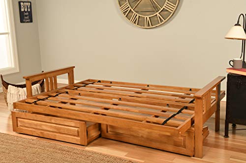 Kodiak Furniture Monterey Futon Set with Storage Drawers, with Butternut Base and Peter's Cabin Mattress - color: Peter's Cabin, size: Drawers Included, style: Butternut Finish