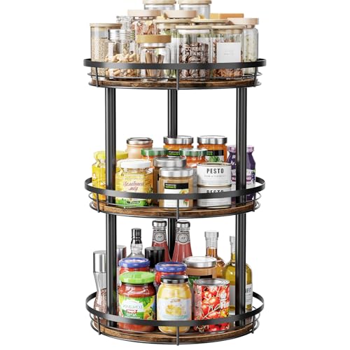 LAMU 12'' Wood Lazy Susan Spice Rack Organizer, 3 Tier Spice Organization for Cabinet, Countertop, Kitchen, Table Top, Pantry, Condiment and Seasoning Rack Organizer - size: 3 Tier 12 in