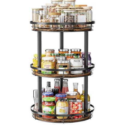 LAMU 12'' Wood Lazy Susan Spice Rack Organizer, 3 Tier Spice Organization for Cabinet, Countertop, Kitchen, Table Top, Pantry, Condiment and Seasoning Rack Organizer - size: 3 Tier 12 in