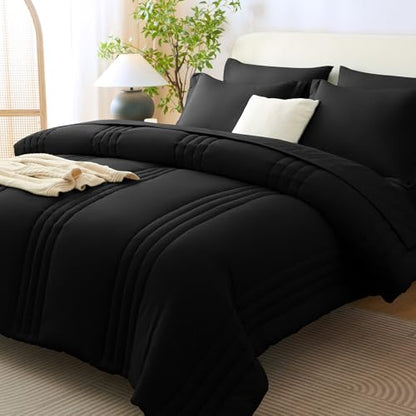 Super King Plus Comforter Set Black - Oversized 128x120 Bed Set | Maximum King-Bed Coverage, 240GSM Down-Alternative Fill, 14" Deep-Pocket Sheets, Shams & Pillowcases, Lightweight - color: Black, size: Super King Plus