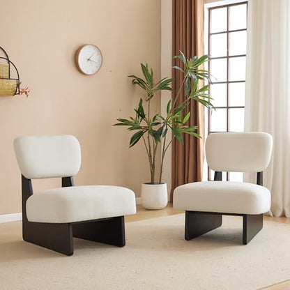 Christopher Knight Home Mores Low Profile Accent Chair Set of 2, Modern Living Room Armless Lounge Chair, Fabric Comfy Reading Chair for Bedroom, Wooden Frame and Thick Padded Seat, Black+White - color: Black+white N