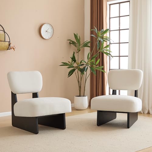 Christopher Knight Home Mores Low Profile Accent Chair Set of 2, Modern Living Room Armless Lounge Chair, Fabric Comfy Reading Chair for Bedroom, Wooden Frame and Thick Padded Seat, Black+White - color: Black+white N
