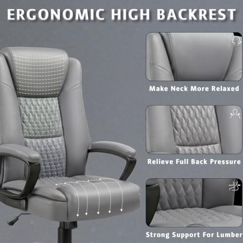 Home Office Executive Desk Chair, High Back PU Leather Chair, Height Adjustable Swivel Computer Chair with Padded Armrest, Grey - color: Grey