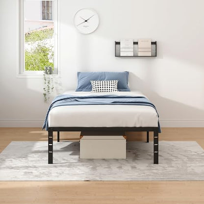 NEW JETO Metal Bed Frame,Twin Size Bed Frame with Storage Space,18 Inch | Heavy Duty Sturdy Mattress Foundation,Easy Assembly,No Box Spring Needed, Black - size: Twin, style: 18 Inch