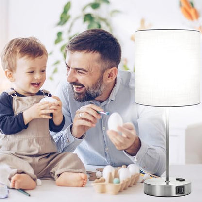 Lynnoland Set of 2 Touch White Table Lamps with 2 USB Ports & AC Outlet, 3-Way Dimmable Bedside Nightstand Lamps for Bedroom Living Room Nursery, 800 Lumens 5000K Daylight Bulbs Included - color: (2 Pack)White & Brushed Nickel(Base)-5000K Bulbs Included