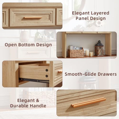 RWYHG 47" Entryway Table with 3 Drawers, Modern Wood Console Table, Natural | Layered Drawer Front Design , Open Bottom Storage, Farmhouse Behind Couch Table, Entry Table for Living Room Hallway& Foyer - color: Natural