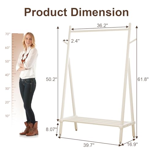 Solid Wood Clothes Rack, Clothing Rack for Hanging Clothes, Hanging Racks for Clothes with Shelves Load 350 Lbs Garment Rack (White) - color: White