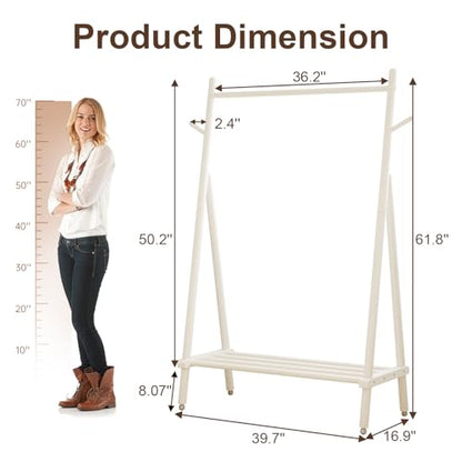 Solid Wood Clothes Rack, Clothing Rack for Hanging Clothes, Hanging Racks for Clothes with Shelves Load 350 Lbs Garment Rack (White) - color: White