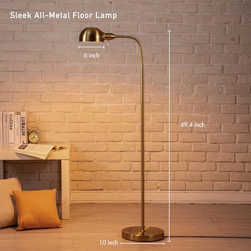 O'Bright Adjustable Floor Lamp with Flexible Gooseneck and Rotatable Shade, E26 Socket, 10-Inch Base - Ideal for Reading, Bedside, Living Room, Brushed Nickel - color: Antique Brass