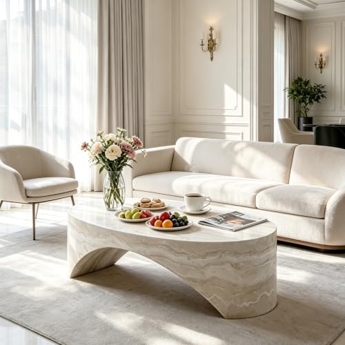 43.31" Oval Faux Marble Coffee Table (43.31" x 24"×12.6“) | Center Table, Concrete Coffee Table, Traverstine Accent Table, Living Room Furniture, Mars Pattern, No Need Assembly - color: Mars,43.31" X 24"