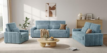 COPIAE Loveseat Sofa, Larger Couch Velvet Fabric with Storage, Charging Ports, Heightened Backrests, Removable Cover Modern Comfy Couches Easy Assembly for Living Room, 88 Inch Blue - color: Blue