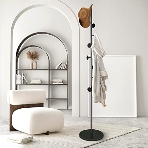Coat Tree Freestanding, Metal Coat Rack Tree with 8 Hooks, Free Standing Hanger for Hats Scarves Purses Umbrellas, Coat Stands with Stable Base for Entryway Bedroom, Black - style: 8 hooks