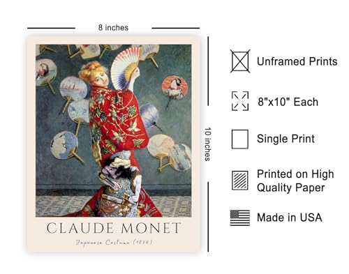 Poster Master Vintage Claude Monet Poster - Retro Japanese Painting Print - La Japonaise Art - Impressionism Art - Great Gift for Her, Women - Decor for Home, Office, Bedroom - 8x10 UNFRAMED Wall Art - color: Style-03, size: 8"L x 10"W