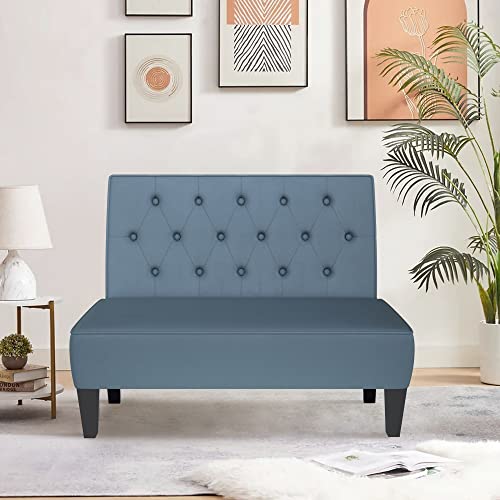 annjoe Button Tufted Loveseat Settee Upholstered Sofa Backrest Buckle Couch Banquette Bench for Dining Room Living Room Bedroom Funiture-Blue - color: Blue