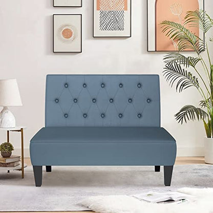 annjoe Button Tufted Loveseat Settee Upholstered Sofa Backrest Buckle Couch Banquette Bench for Dining Room Living Room Bedroom Funiture-Blue - color: Blue