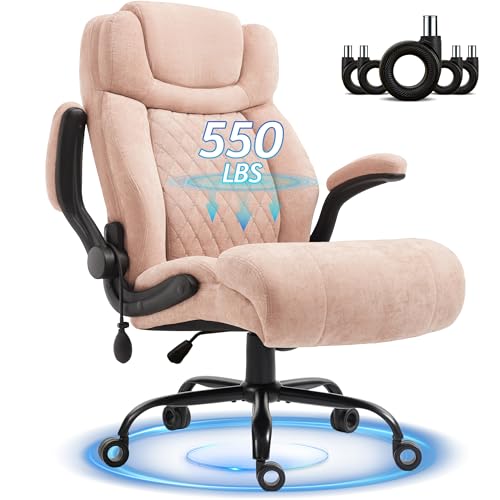 Office Chair, Big and Tall Executive Chair with Air-Lumbar Support, Breathable Desk Computer Chair with Adjustable Flip-up Armrests, Wide Cushion Seat Swivel Home Office Chair - color: Lightpink