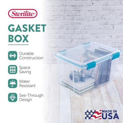 Sterilite 4-Pack 54 Quart Gasket Box, Home Storage Organizer Bins with Lids - Stackable Clear Plastic Containers for Bedroom, Bathroom, Garage, Basement, or Attic - size: 54 Quart, style: 4 Pack