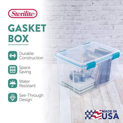 Sterilite 12-Pack Gasket Box, Weather-Resistant Storage Bins with Latching Lids, 54 Quart - Heavy-Duty Organizing Containers for Closet, Bathroom, and Office - size: 54 Quart, style: 12 Pack