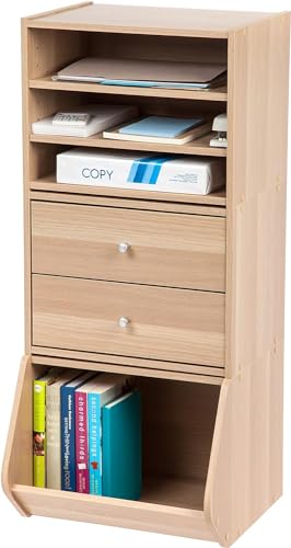 IRIS USA 3-Shelf Modular Wood Stackable Storage Box, Light Brown | Add flexible organization with a modular design that adapts to changing storage needs - style: Shelves