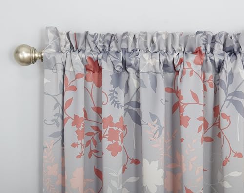 Sun Zero Kara Floral Print Energy Efficient Rod Pocket Curtain Panel, 54" x 95", Gray - color: Grey, size: 54"W x 95"L (Pack of 1)