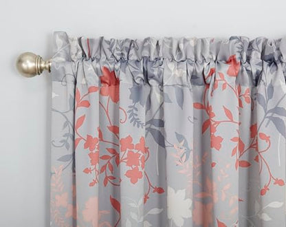 Sun Zero Kara Floral Print Energy Efficient Rod Pocket Curtain Panel, 54" x 95", Gray - color: Grey, size: 54"W x 95"L (Pack of 1)