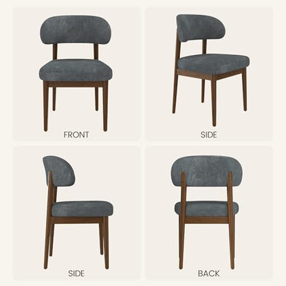 Wooden Dining Room Chairs Set of 2, Modern Upholstered Velvet Kitchen Chairs with Ergonomic Curved Back, Farmhouse Dining Side Chair with Solid Wood Frame for Kitchen Room, Dark Gray - color: Grey