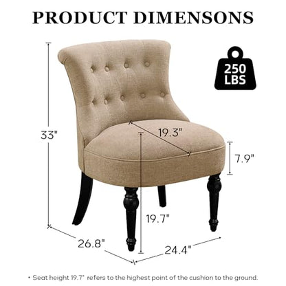 Upholstered Accent Chair, French Country Side Chair (1, Light Brown) | with Tufted Backrest, Thick Padded Seat and Solid Wood Legs for Bedroom, Living Room, Vanity & Reading Nook - color: Light Brown