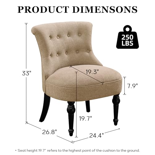 Upholstered Accent Chair, French Country Side Chair (1, Light Brown) | with Tufted Backrest, Thick Padded Seat and Solid Wood Legs for Bedroom, Living Room, Vanity & Reading Nook - color: Light Brown