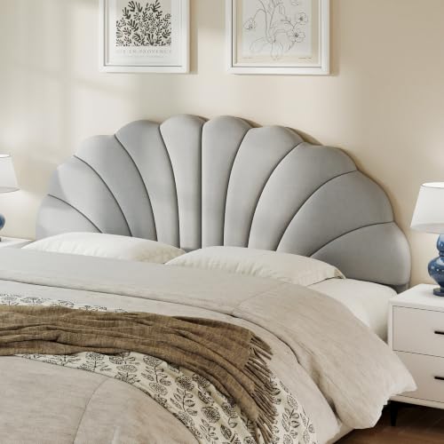 King Size Headboard Only, Velvet Petal Wall Mounted, Light Gray | 2 installation options: 1.bed frame mount 2.wall mount (for adjustable bed), Easy to install, Elegant and unique design - color: Velvet-gray, size: King/California King
