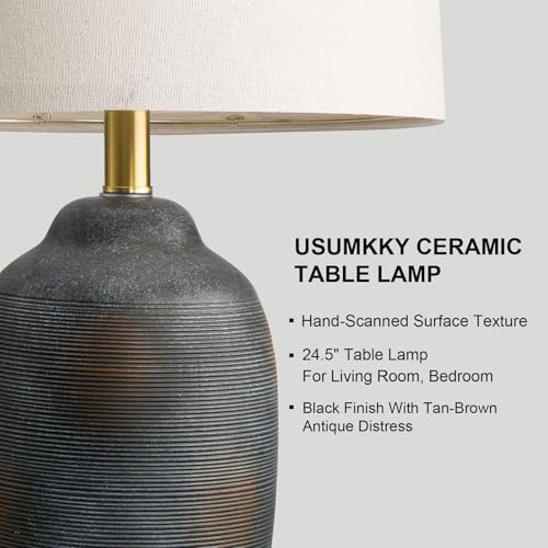 USumkky 24.5" Vintage Ceramic Table Lamp with 5FT Cord- Single Farmhouse Rustic Bedside Lamp with Natural Textured Finish, Nightstand Lamps for Living Room, Bedroom, End Table, Office Retro Black - color: 24.5" Retro Black