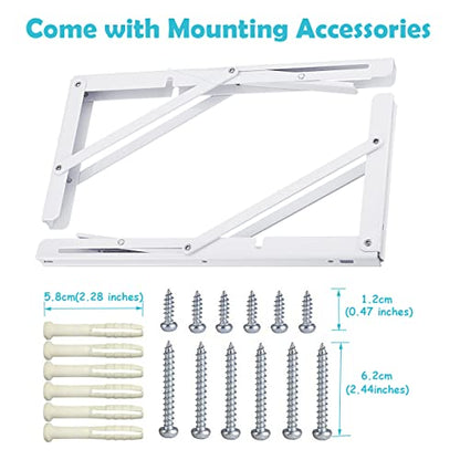 CLT 8" White Folding Shelf Brackets Max. Load 220 lb, Heavy Duty DIY Wall Mounted Shelf Bracket Space Saving for Table Work Bench, Pack of 2 - size: 8 inches, style: White