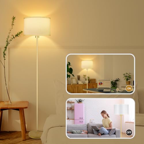 Gold Floor Lamp, 58" Bedroom Floor Lamp with White Linen Shade, Foot Pedal Switch, Samll Freestanding Lamp(Bulb Not Included) Bright Corner Reading Standing Lamps for Living Room, Office - color: Gold + White