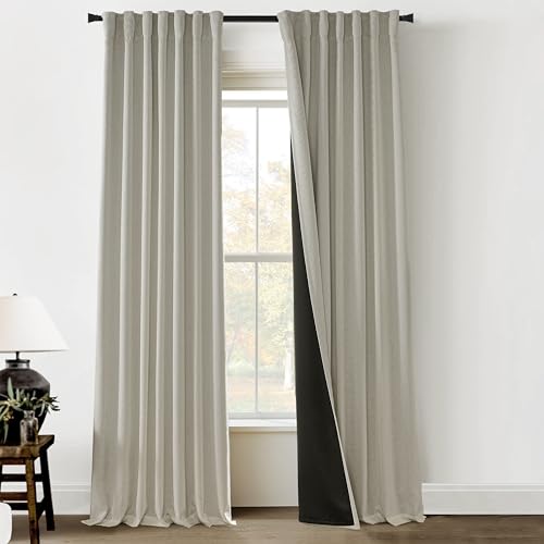 Greige Neutral Linen Blackout Curtains - Thermal Insulated Thick Lined Drapes 84 Inch Length 2 Panels Set - color: Greige/Warm Grey, size: 50"W x 84"L (Pack of 2)