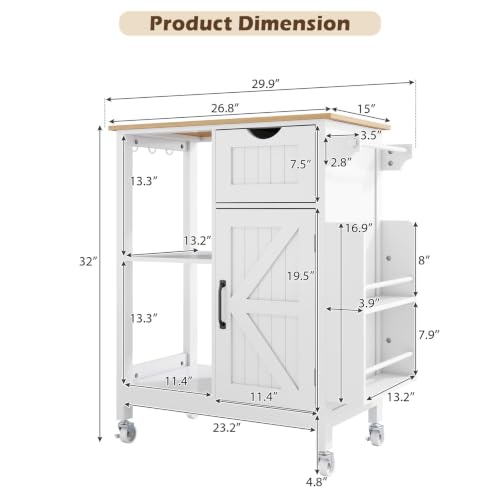 Small Kitchen Island Cart with Storage Cabinet | Rolling Microwave Table with Adjustable Shelf, Spice Rack, Towel Rack, Drawer, Portable for Kitchen Dining Room Home Bar