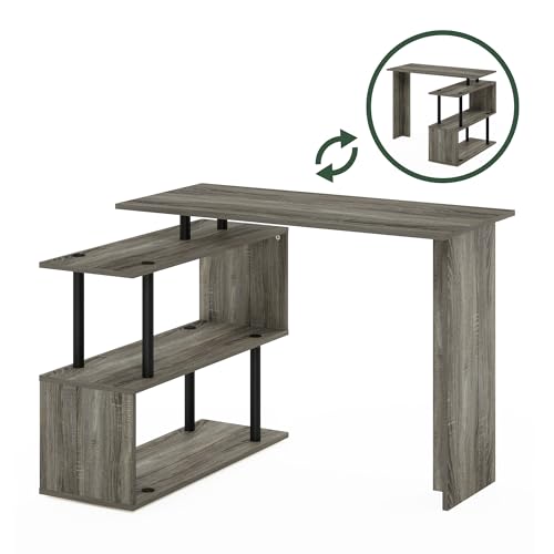 Furinno Moore L-Shape Computer Desk with 3-Tier Shelves, French Oak | L-Shape Gaming Desk, Reversible, Computer Desk, for Home Office, Bedroom - color: French Oak/Black, style: 3-Tier Shelves Desk