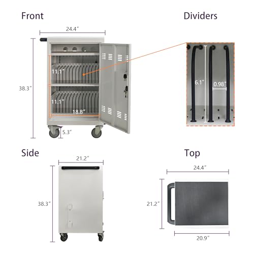 30-Device Mobile Charging Cart Station for Tablets & Laptops ,Secure Storage & Fast Charging,Heavy-Duty Steel Construction with Locking Wheels & Cable Management,Ideal for Schools & Offices，white - color: Antique White