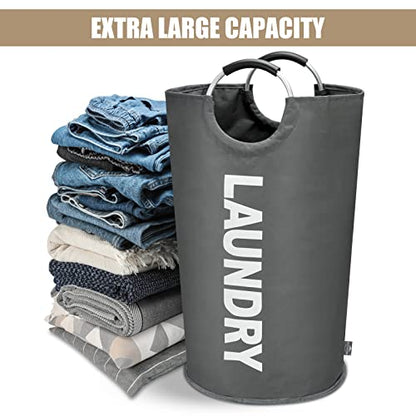 DOKEHOM 90L Large Laundry Basket Bag, Collapsible Tall Hamper, Dark Grey | Freestanding tall washing bin & foldable laundry bag. High-capacity clothes storage basket with durable sturdy handles - color: Dark Grey, size: 90L