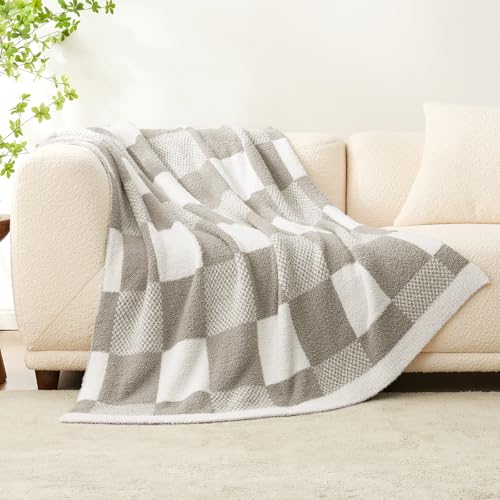 Snuggle Sac Checkered Blanket, Grey Throw Blanket for Couch Checker Microfiber Fluffy Warm Fuzzy Cozy Soft Throw Blanket Reversible Checkered Blankets for Sofa, Chair, Bed, 60x80 inches - color: Checker Grey, size: Twin(60"x80")