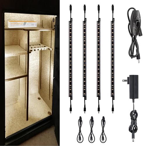 TORCHSTAR 4pcs 12 Inch LED Safe Lighting Kit, Rocker Switch, 3000K | UL Power Adapter, Input 100-240V, Linkable Gun Safe Light Bars, 600LM, for Under Cabinet Locker Closet Showcase, Warm White - color: Warm White (3000K)