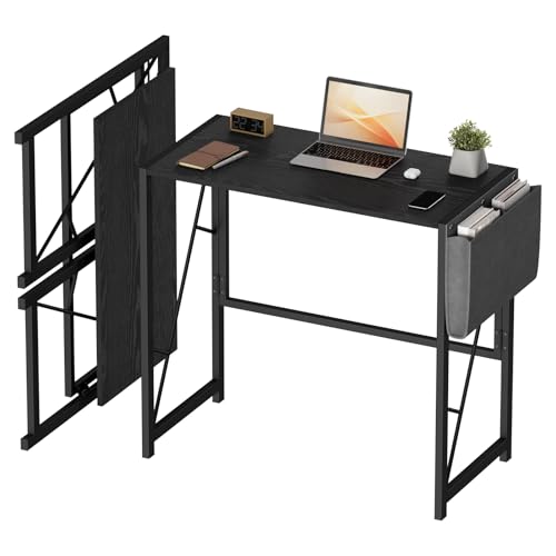 GarveeHome 31.5 Inch Folding Gaming Writing Computer Work Desk for Home Office,with Storage Bag & Hook,Space-Saving,Easy to Fold,Small Table for Bedroom,Apartment,Black - color: Black, size: 31.5"W x 15.7"D